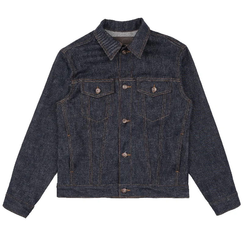 Denim Jacket - Blue Wave Selvedge Front Pockets Side Pockets Patch Pockets