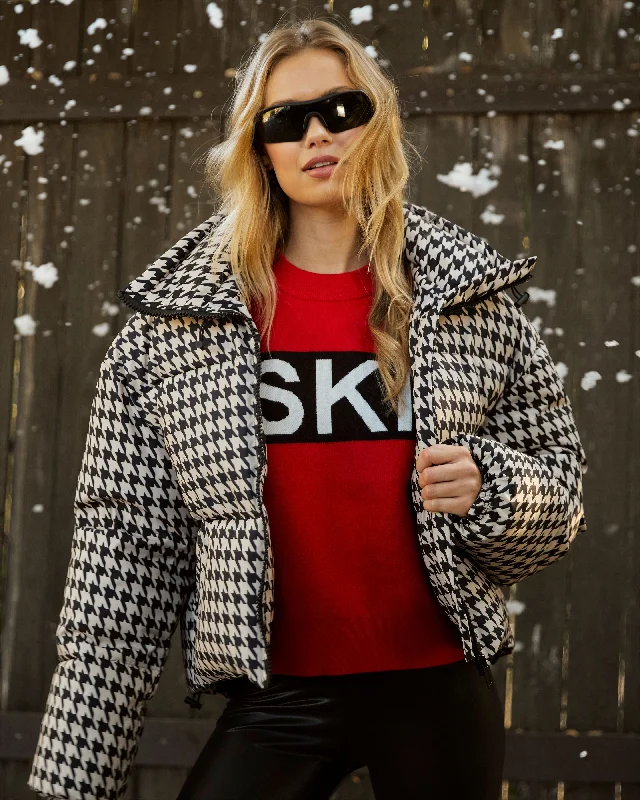 Donner Houndstooth Puffer Jacket Cardigan Sweater Pullover