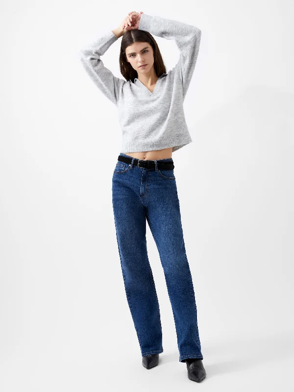 French Connection Morena Collar Jumper-Dove Grey Melange-78XDH Solid Print Embellished