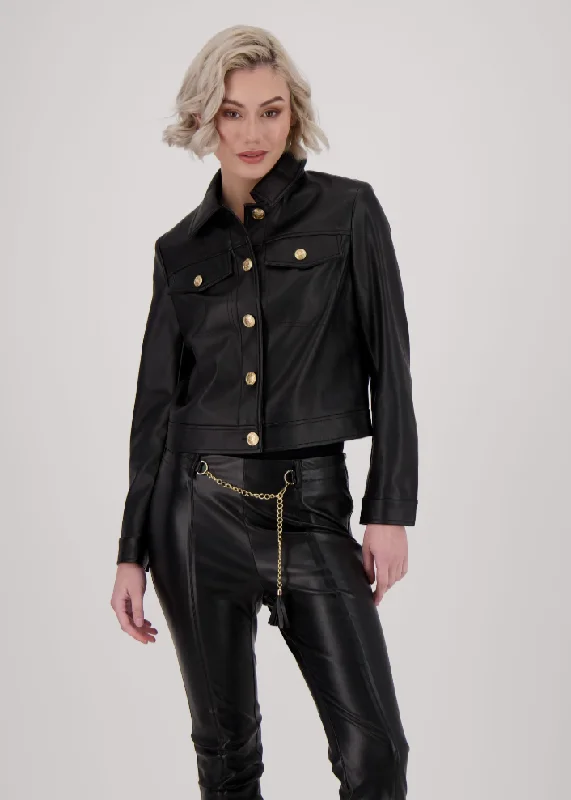 Gabby Isabella - Faux Leather Gold Button Jacket -SALE Cotton Jacket Linen Jacket Terry Jacket Gabby Isabella - Faux Leather Gold Button Jacket -SALE Cotton Jacket Linen Jacket Terry Jacket