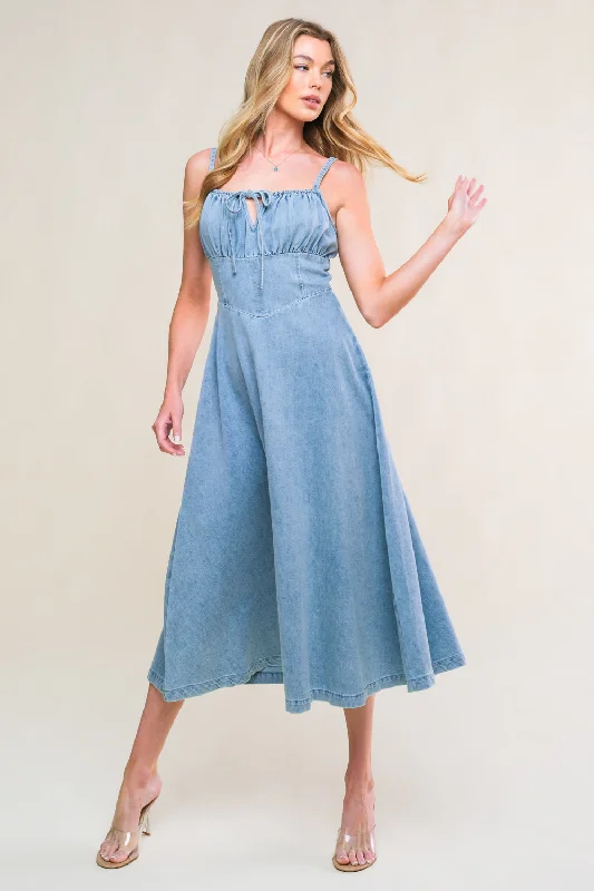 GORGEOUS ADORNMENT DENIM MINI DRESS Fashionable Button-Front Mini Dress