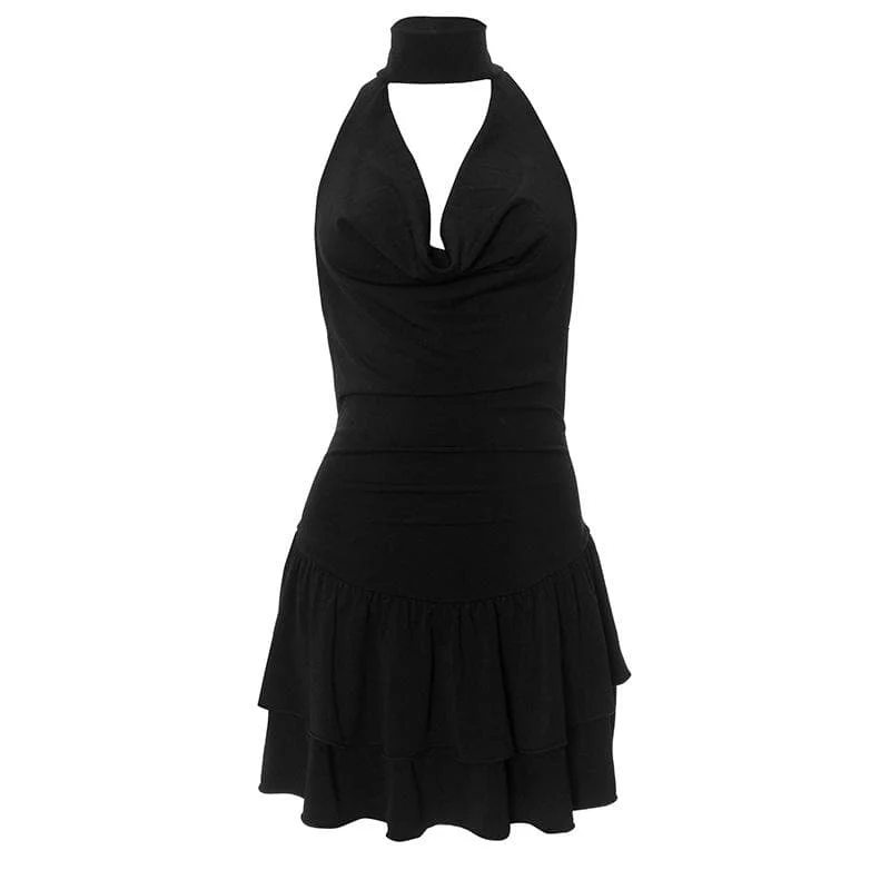 Halter cowl neck backless ruched mini dress Elegant Satin Lace Mini Dress
