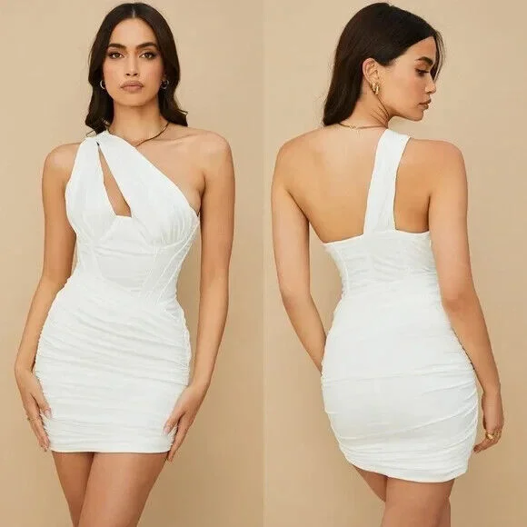 HOUSE OF CB White Clementine One Shoulder Mini Dress Size XS NEW $209 Fashionable A-Line Mini Dress HOUSE OF CB White Clementine One Shoulder Mini Dress Size XS NEW $209 Fashionable A-Line Mini Dress