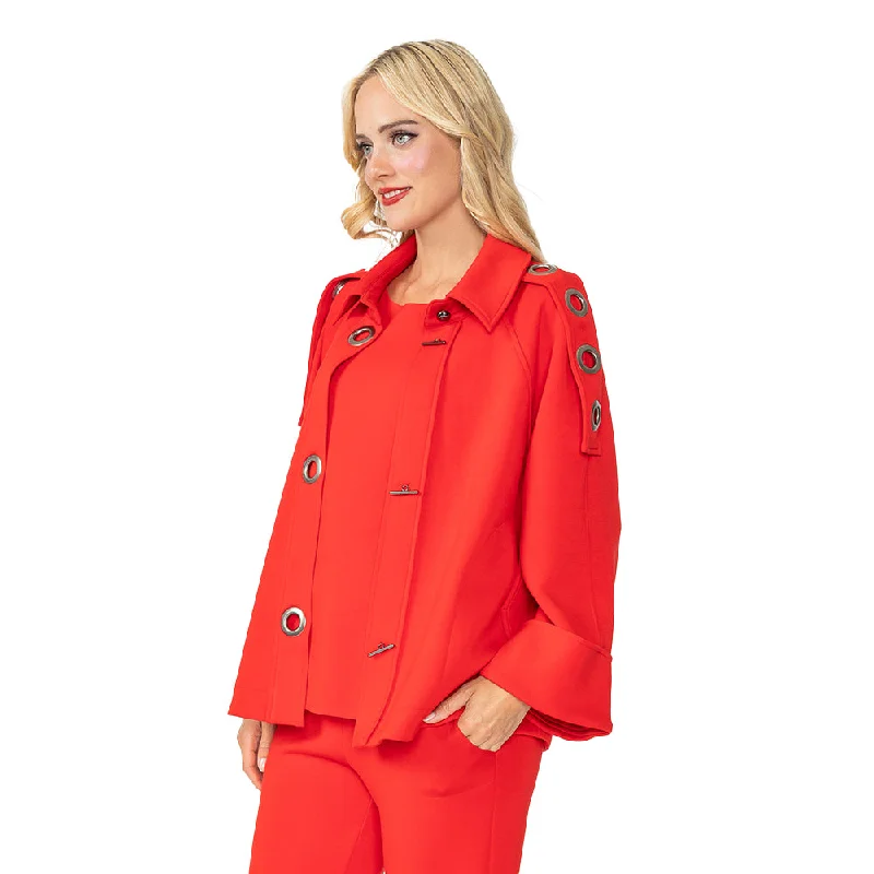 IC Collection Eyelit Gromett Raglan Swing Jacket in Red - 4783J-RD Welt Pockets Slit Pockets Flap Pockets IC Collection Eyelit Gromett Raglan Swing Jacket in Red - 4783J-RD Welt Pockets Slit Pockets Flap Pockets