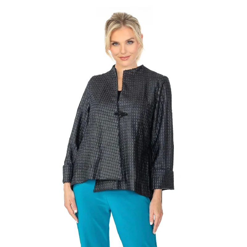 IC Collection Geometric Jacquard Asymmetric Jacket in Black - 6738J-BLK Anorak Shell Jacket Lightweight Jacket IC Collection Geometric Jacquard Asymmetric Jacket in Black - 6738J-BLK Anorak Shell Jacket Lightweight Jacket