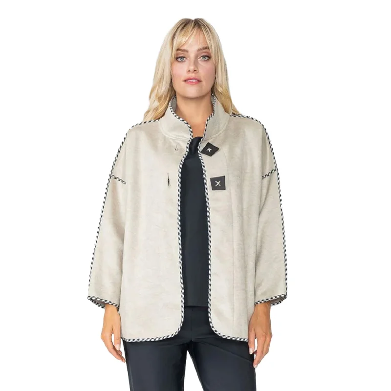 IC Collection Drop Sleeve Contrast Trim Jacket in Sand- 6917J Tailored Jacket Straight Jacket A-Line Jacket IC Collection Drop Sleeve Contrast Trim Jacket in Sand- 6917J Tailored Jacket Straight Jacket A-Line Jacket