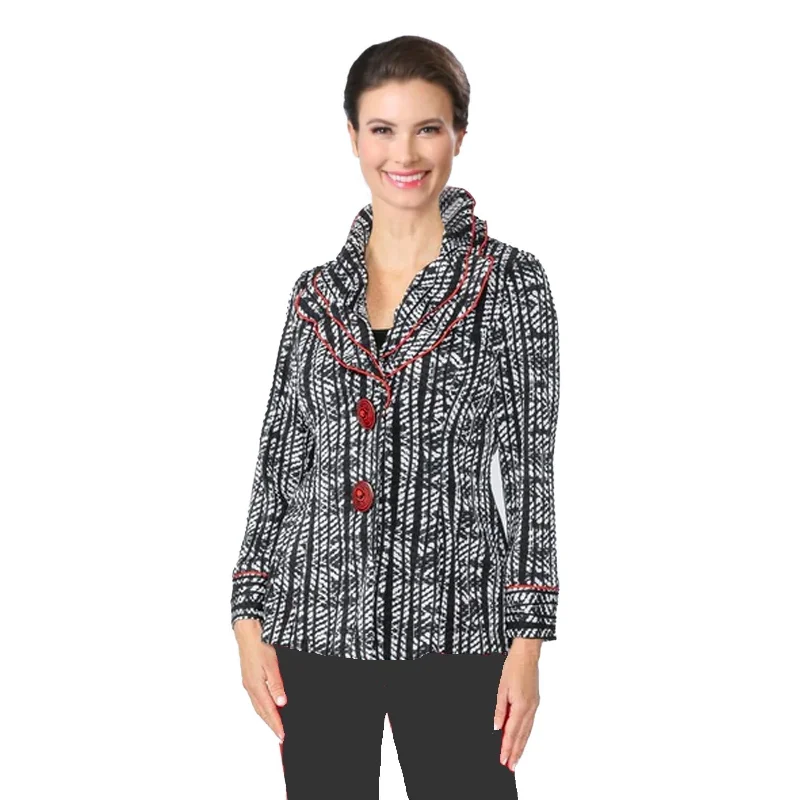 IC Collection Mixed Stripe Double Collar Fitted Jacket - 4736J Welt Pockets Slit Pockets Flap Pockets IC Collection Mixed Stripe Double Collar Fitted Jacket - 4736J Welt Pockets Slit Pockets Flap Pockets