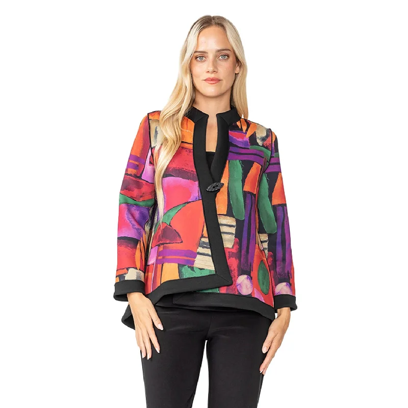IC Collection Mosaic Asymmetric Jacket in Red - 6696J- RD Nylon Fabric Polyester Fabric Spandex Fabric IC Collection Mosaic Asymmetric Jacket in Red - 6696J- RD Nylon Fabric Polyester Fabric Spandex Fabric