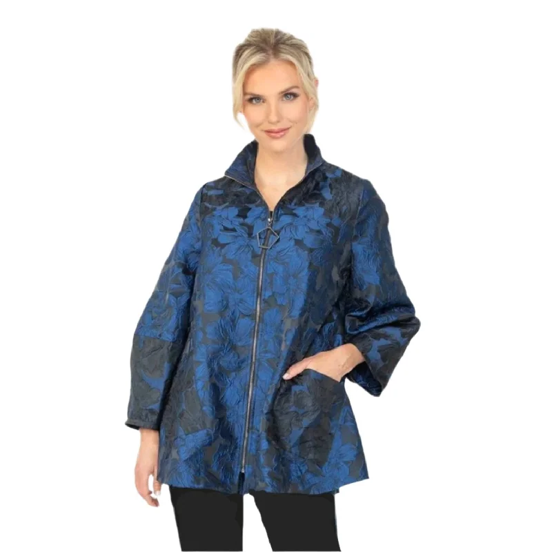 IC Collection Two-Tone Floral Jacquard Jacket in Blue - 6673J Chenille Fabric Brocade Fabric Lace Fabric IC Collection Two-Tone Floral Jacquard Jacket in Blue - 6673J Chenille Fabric Brocade Fabric Lace Fabric
