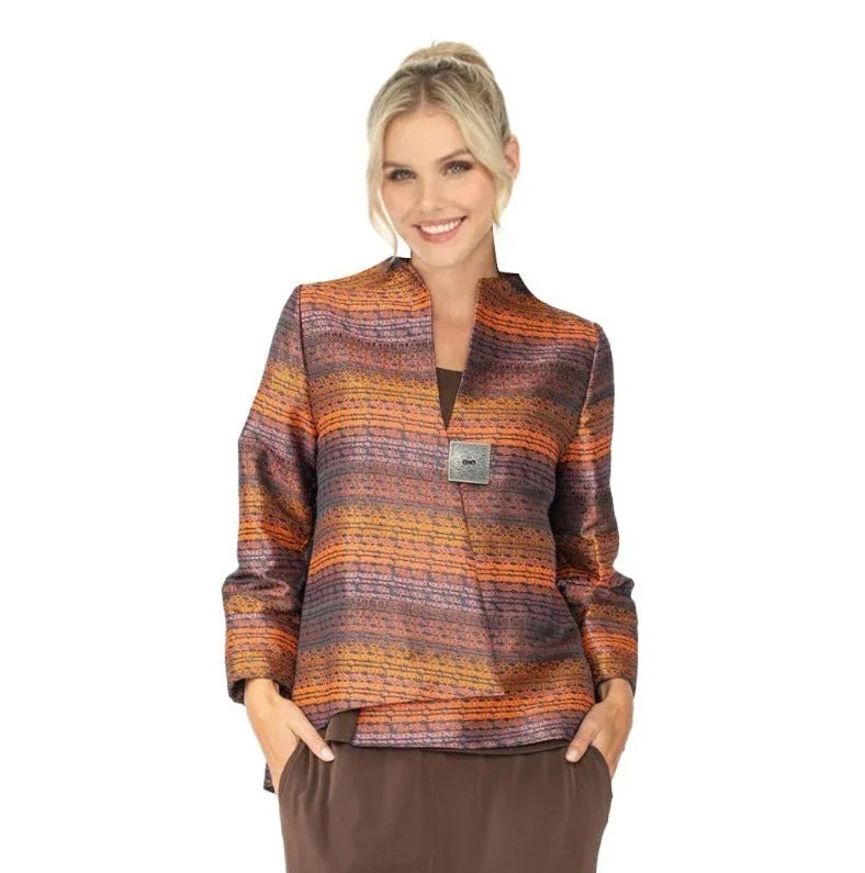 IC Collection Multi -Stripe Jacquard One-Button Jacket - 6646J-ORG Knit Fabric Woven Fabric Fleece Fabric IC Collection Multi -Stripe Jacquard One-Button Jacket - 6646J-ORG Knit Fabric Woven Fabric Fleece Fabric