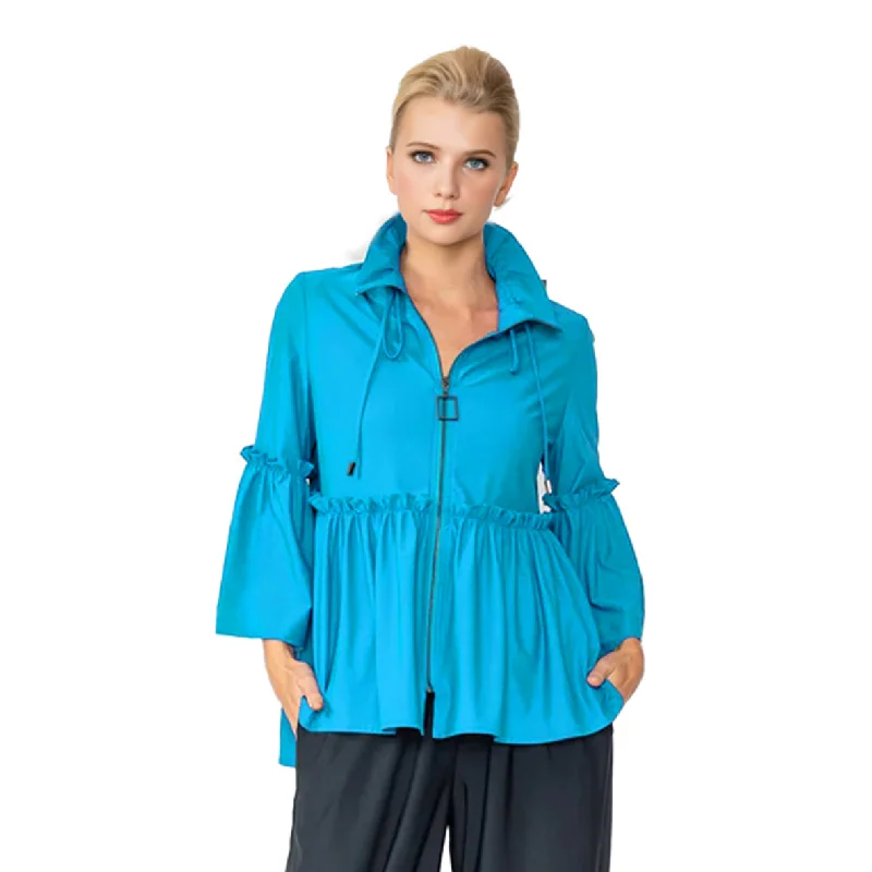 IC Collection Shirred Peplum Jacket in Turquoise - 4646J-TQ Print Jacket Jacquard Jacket Embroidered Jacket IC Collection Shirred Peplum Jacket in Turquoise - 4646J-TQ Print Jacket Jacquard Jacket Embroidered Jacket