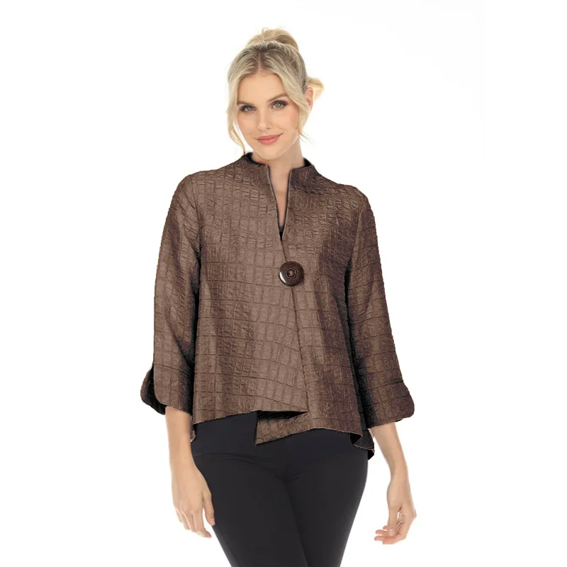 IC Collection Simply Elegant One-Button Jacquard Jacket in Brown - 6288J-BN Fitted Jacket Loose Jacket Oversized Jacket IC Collection Simply Elegant One-Button Jacquard Jacket in Brown - 6288J-BN Fitted Jacket Loose Jacket Oversized Jacket