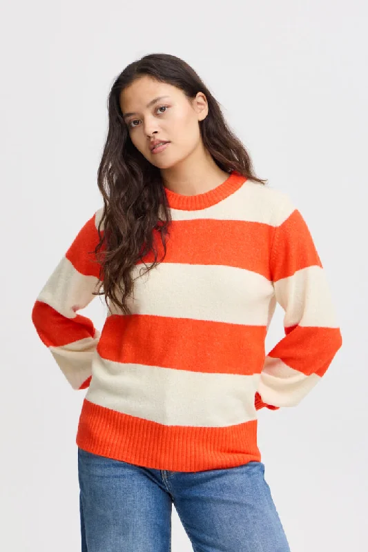 Ichi Eden Jumper-Orange/Almond Milk Stripe-20121529 Silk Blend Satin Velvet