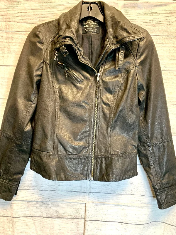 Jacket Leather By All Saints In Black, Size: 4 Toggled Jacket Drawstring Jacket Belted Jacket Jacket Leather By All Saints In Black, Size: 4 Toggled Jacket Drawstring Jacket Belted Jacket