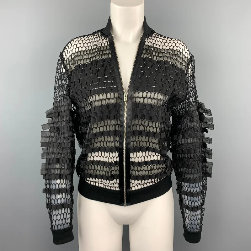 JEAN PAUL GAULTIER Size M Black Mesh Polyester Zip Up Jacket Notch Collar Jacket Peter Pan Collar Jacket Cowl Neck Jacket JEAN PAUL GAULTIER Size M Black Mesh Polyester Zip Up Jacket Notch Collar Jacket Peter Pan Collar Jacket Cowl Neck Jacket