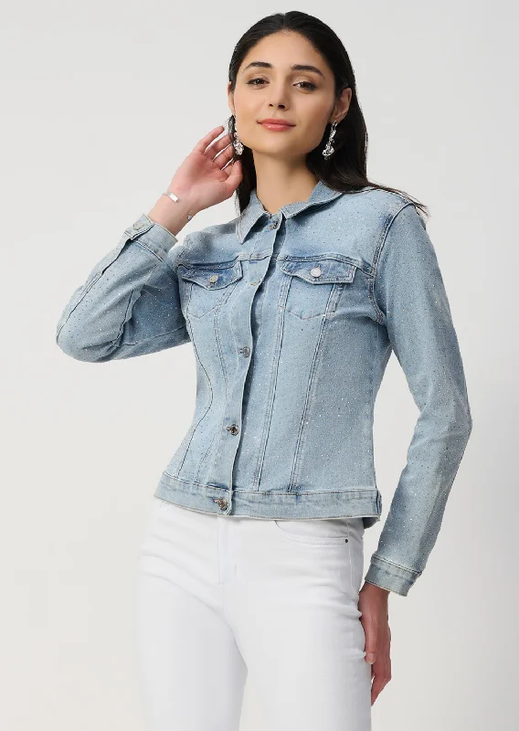 Joseph Ribkoff - Fitted Rhinestone Denim Jacket Wool Jacket Cashmere Jacket Tweed Jacket Joseph Ribkoff - Fitted Rhinestone Denim Jacket Wool Jacket Cashmere Jacket Tweed Jacket