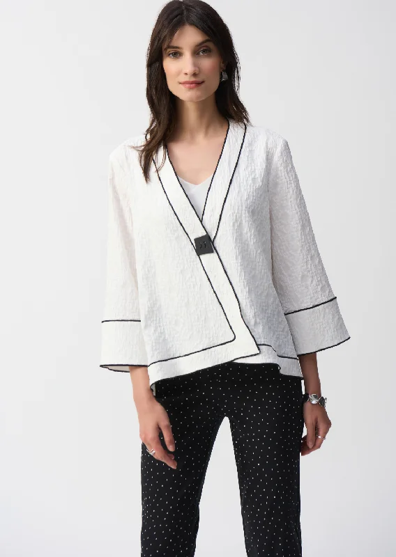 Joseph Ribkoff - Jacquard Woven Swing Jacket Notch Collar Peter Pan Collar Cowl Neck Joseph Ribkoff - Jacquard Woven Swing Jacket Notch Collar Peter Pan Collar Cowl Neck