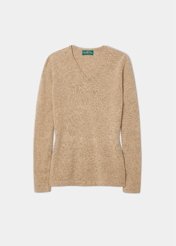 Georgina Ladies Geelong Lambswool Vee Neck Jumper In Colt Transparent Opaque Sheer