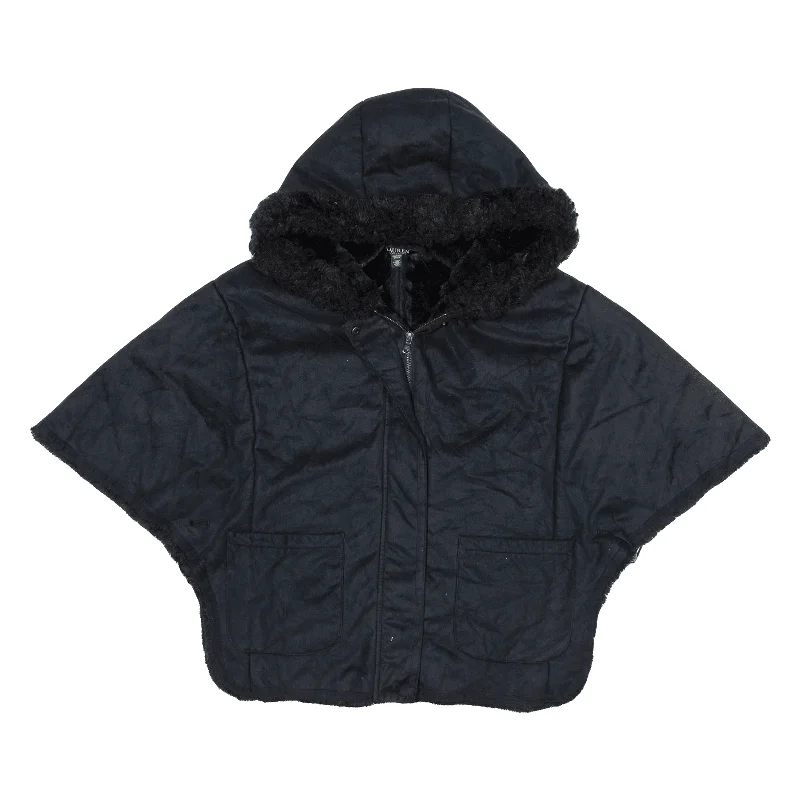 LAUREN RALPH LAUREN Poncho Style Faux Fur Lined Womens Jacket Black XS Cardigan Sweater Pullover LAUREN RALPH LAUREN Poncho Style Faux Fur Lined Womens Jacket Black XS Cardigan Sweater Pullover