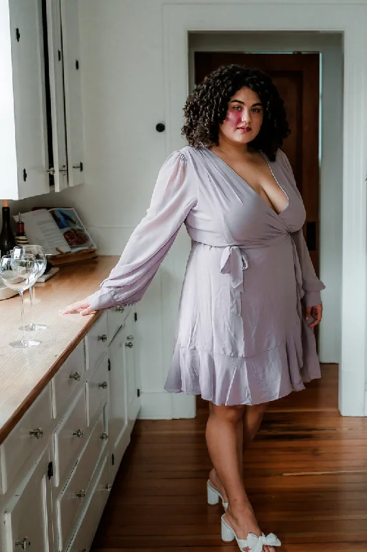 Leslie Mauve Wrap Mini Dress Stylish Sweetheart Mini Dress