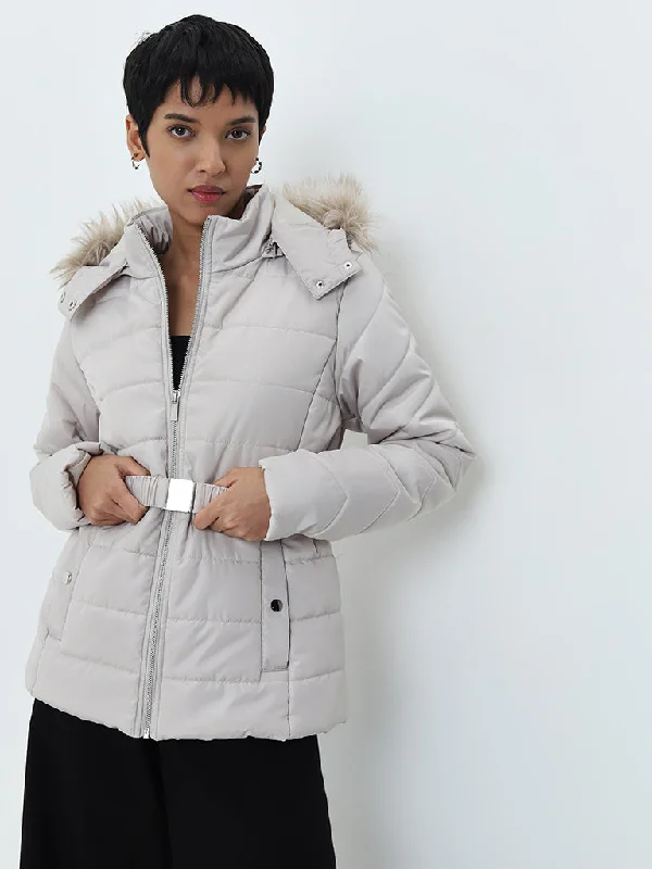 LOV Light Grey Quilted Puffer Jacket Striped Jacket Polka Dot Jacket Floral Jacket