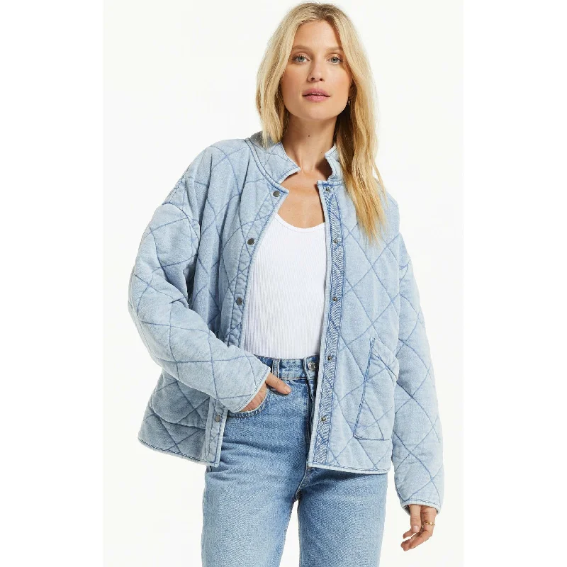 Maya Knit Denim Jacket Boat Neck Shawl Collar Notched Collar