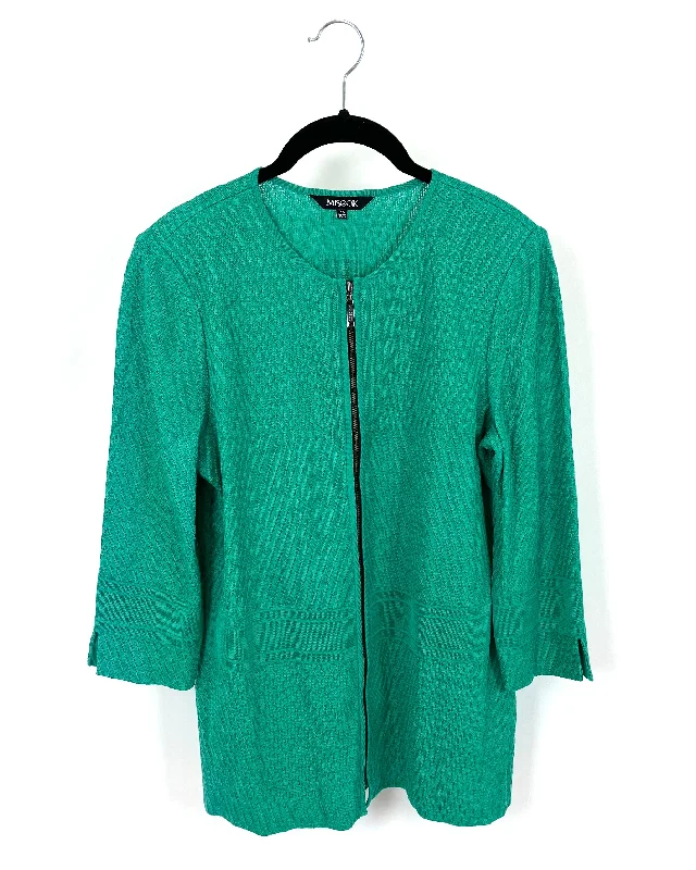 Bright Mint Green Zip Up Jacket - Size 2-4 Fleece Fabric Down Fabric Feather Fabric