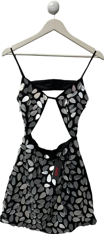 Misspap Black Premium Mirror Embellished Cut Out Mini Dress UK 6 Comfortable Linen Mini Dress