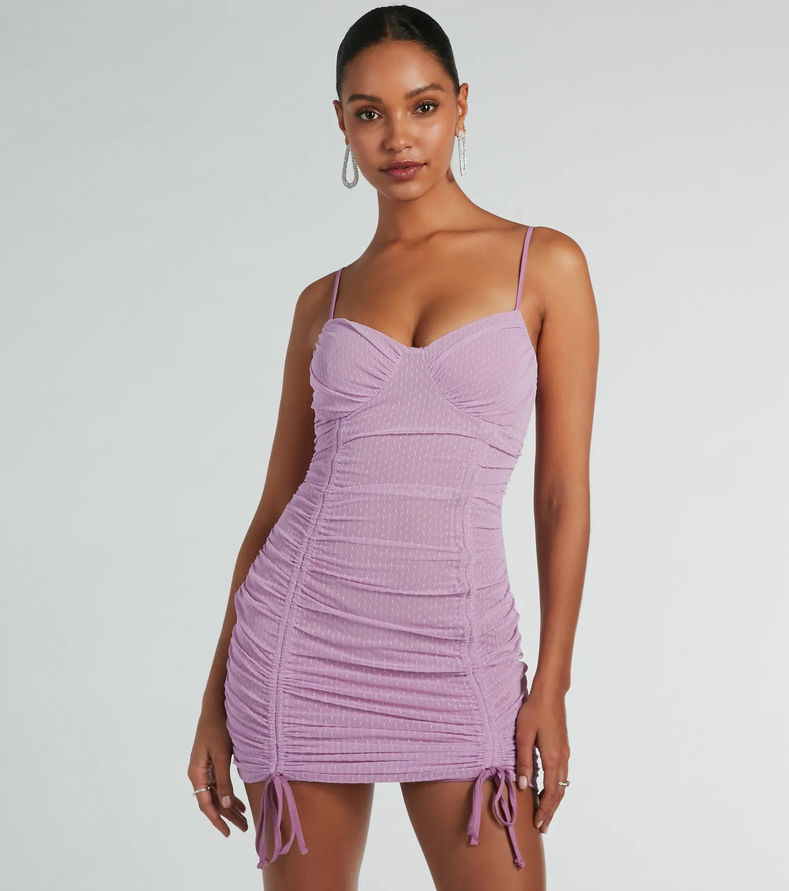 Much Love Sweetheart Swiss Dot Mesh Mini Dress Trendy Mini Dress with Belt