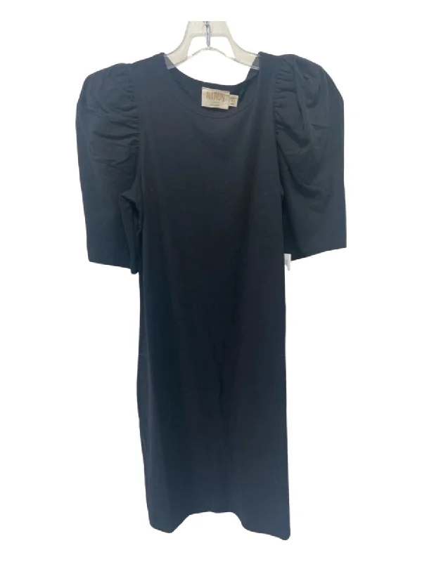 Nation Size XS Black Cotton Short Puff Sleeve Mini Dress Casual Button-Up Mini Dress
