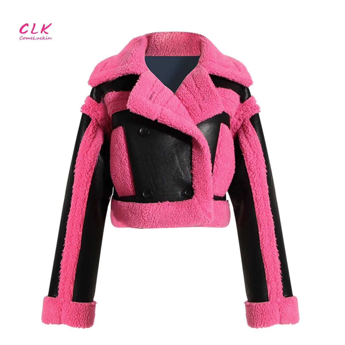 Autumn Winter Fashion Street Coat Women's High Quality Pink Contrast Color Imitation Fur Jacket For Women Quilted Jacket Puffer Jacket Insulated Jacket Autumn Winter Fashion Street Coat Women's High Quality Pink Contrast Color Imitation Fur Jacket For Women Quilted Jacket Puffer Jacket Insulated Jacket
