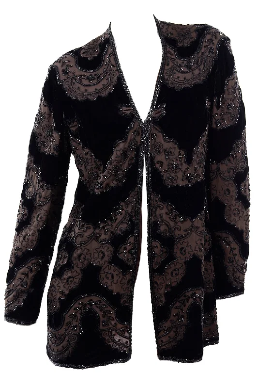 Oleg Cassini Black Tie Vintage Silk Beaded Black & Brown Evening Jacket Top Notch Collar Jacket Peter Pan Collar Jacket Cowl Neck Jacket Oleg Cassini Black Tie Vintage Silk Beaded Black & Brown Evening Jacket Top Notch Collar Jacket Peter Pan Collar Jacket Cowl Neck Jacket