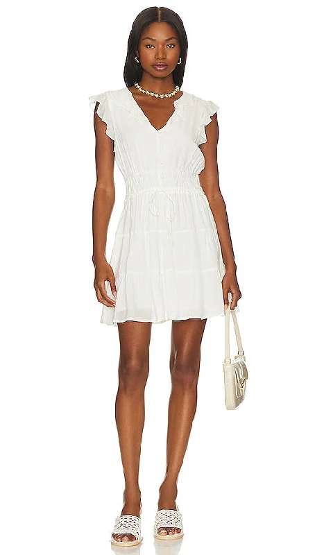 PAIGE Paradis Mini Dress in White Comfortable Smocked Mini Dress