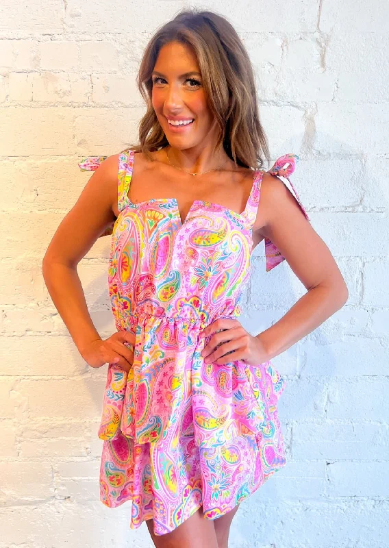 Paisley Pop Mini Dress Stylish Short-Sleeve Mini Dress