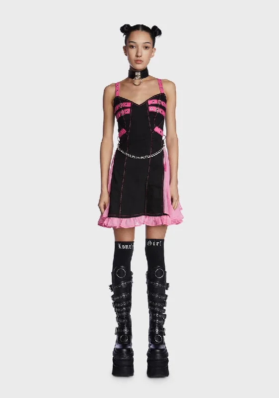 Pink Chiffon Pleated Mini Dress Fashionable Boho-Chic Mini Dress