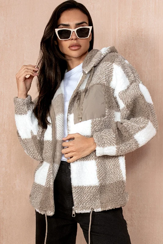 Polly Biscuit Check Teddy Jacket Plaid Jacket Tartan Jacket Houndstooth Jacket