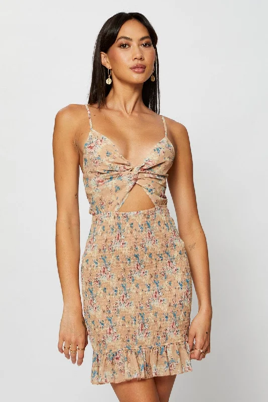 Print Mini Dress Sleeveless Comfortable Ruffle Mini Dress
