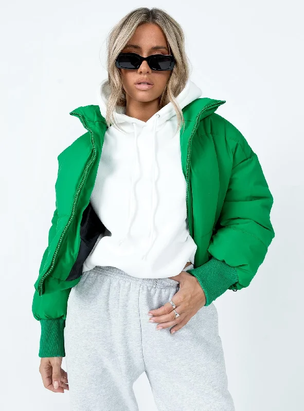 Abe Puffer Jacket Apple Green Zip Front Button Front Snap Front