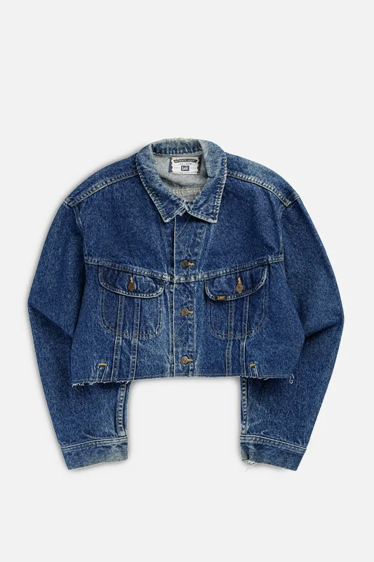 Rework Vintage Lee Crop Denim Jacket - L Ribbed Jacket Pleated Jacket Ruffled Jacket