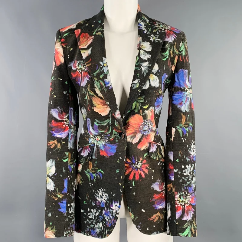 ROBERT GRAHAM Size 4 Black Multi Color Viscose Blend Jacket Blazer Jacket Blazer Coat ROBERT GRAHAM Size 4 Black Multi Color Viscose Blend Jacket Blazer Jacket Blazer Coat