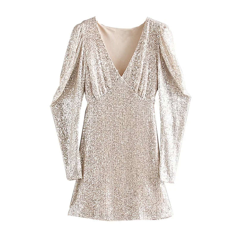 Sexy Shining Sequain Mini Dress Women Long Trendy Bodycon Mini Dress