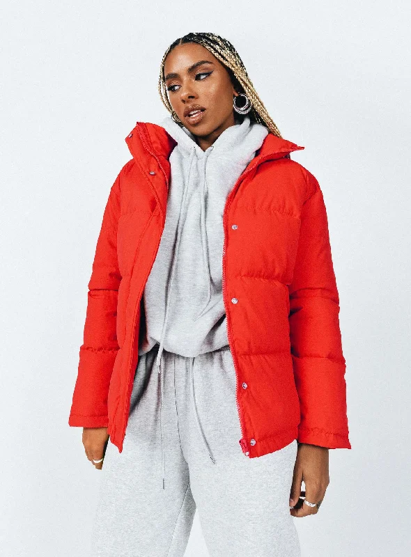 Southside Puffer Jacket Red Knit Fabric Woven Fabric Fleece Fabric