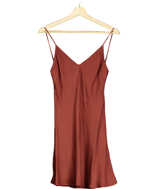 Studio Matis Brown V-back Satin Mini Dress UK XS Trendy Mini Dress with Belt