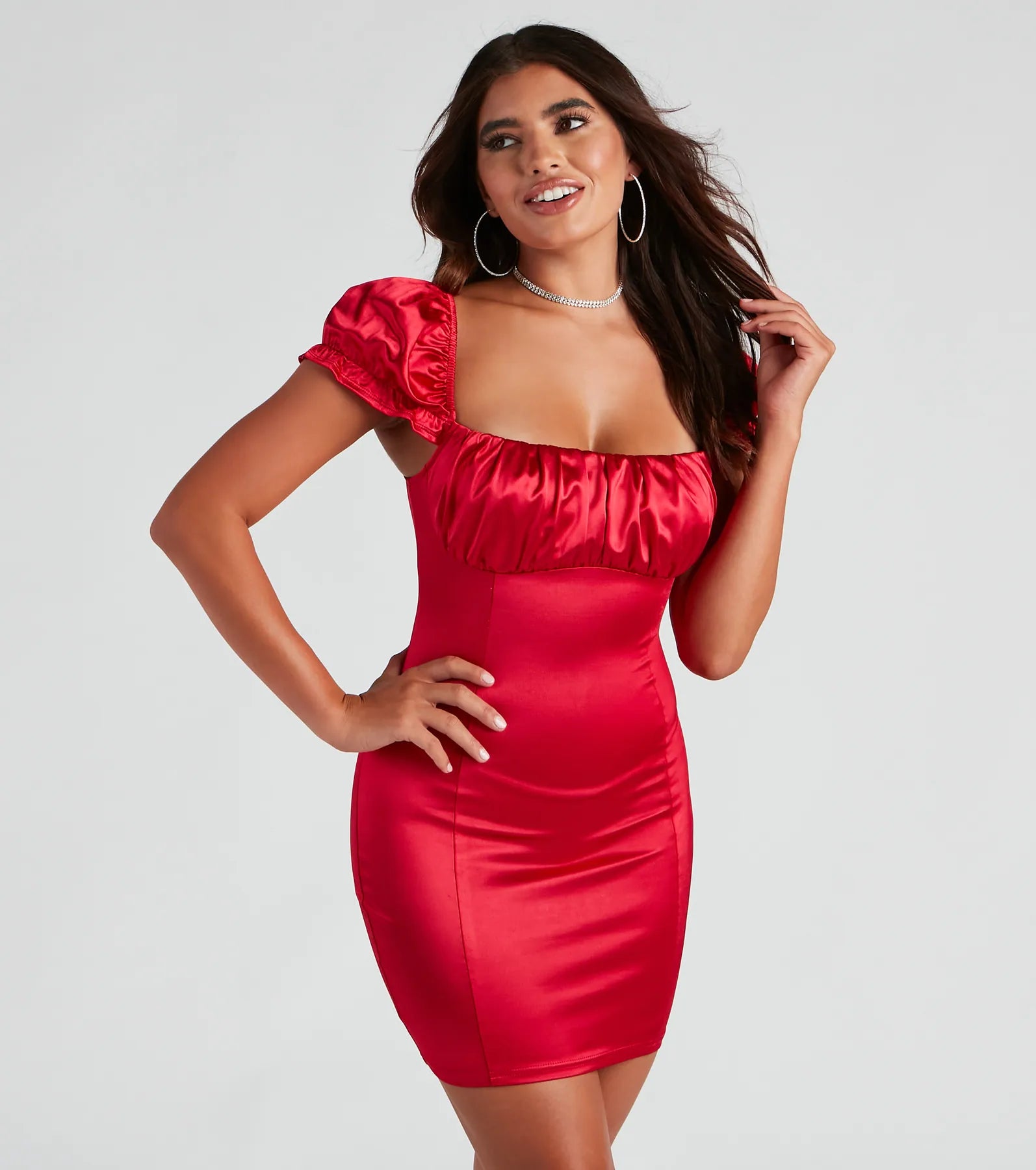 Sweet As Can Be Satin Mini Dress Trendy Denim Mini Dress