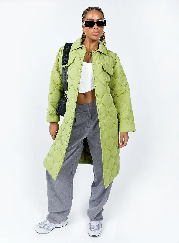 The Bruno Longline Puffer Jacket Green Fleece Fabric Down Fabric Feather Fabric
