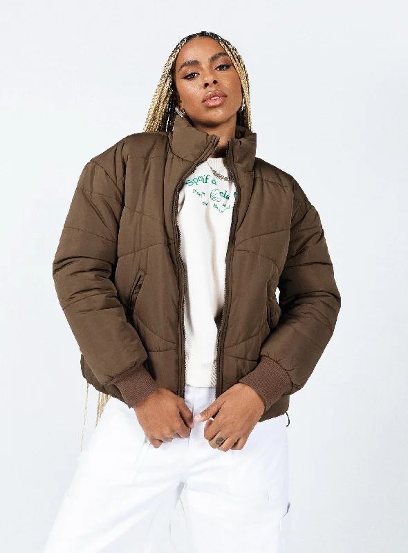 The Koa Puffer Jacket Brown Satin Jacket Silk Jacket Chiffon Jacket