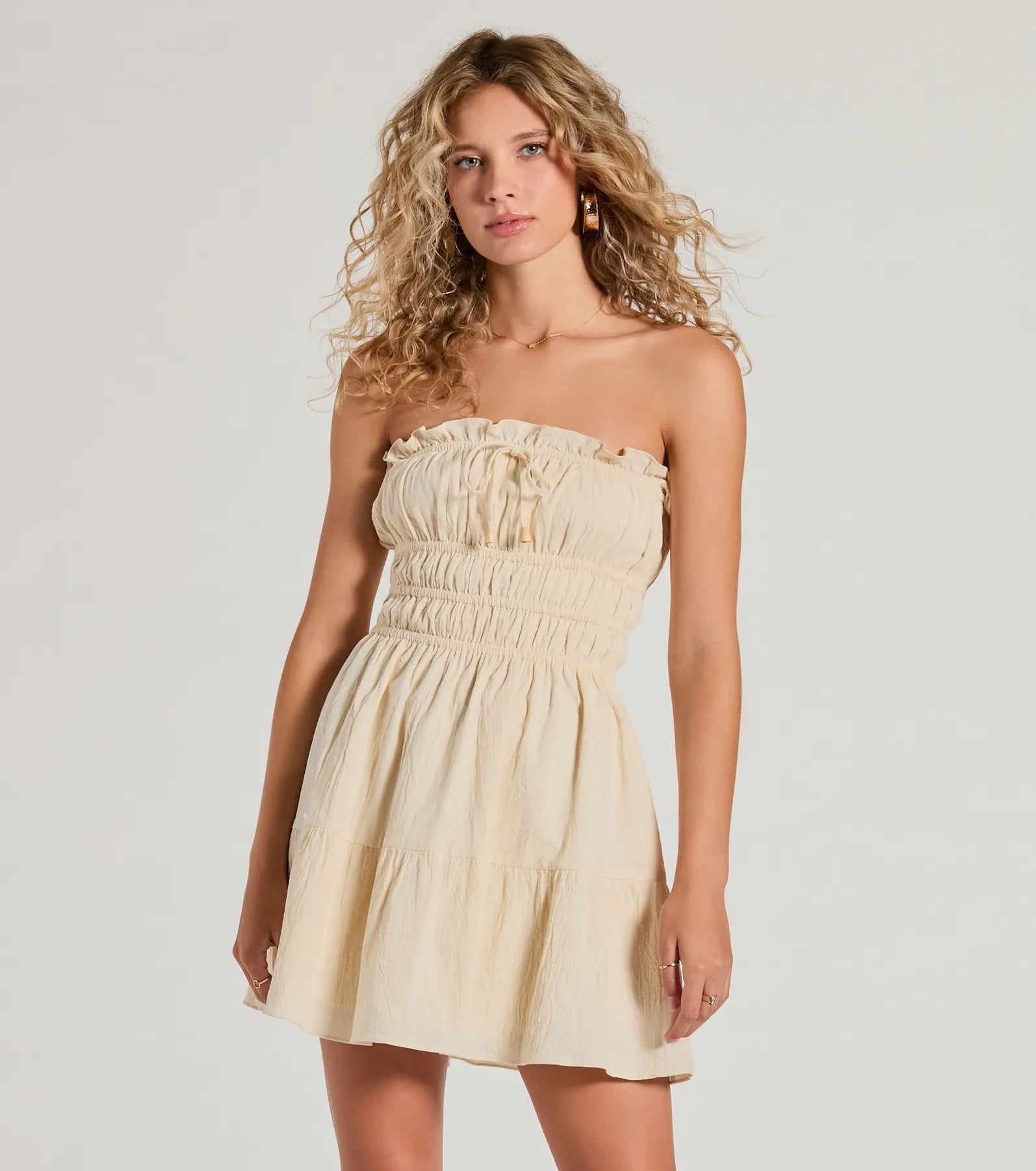 True Devotion Strapless Ruffle Skater Mini Dress Fashionable Party Mini Dress