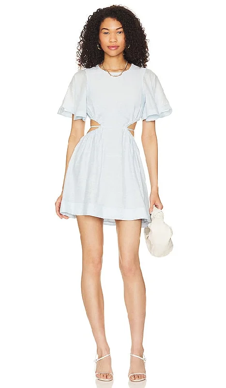 Tularosa Shiloh Mini Dress in Blue Stylish Ruffle Mini Dress