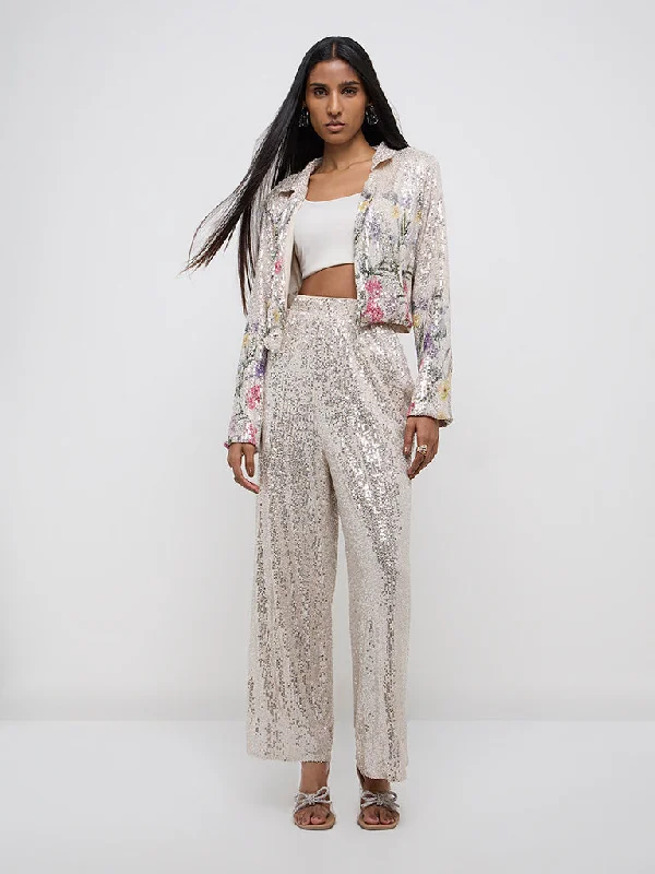 Vark Silver Sequin-Detailed Jacket Rayon Jacket Velvet Jacket Corduroy Jacket