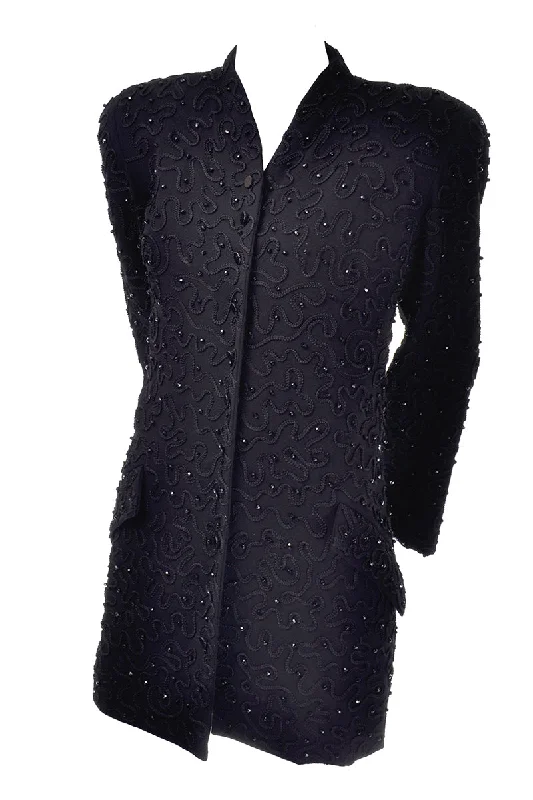 Vintage Donna Karan Black Beaded Embroidered Blazer Evening Jacket Oversized Jacket Tailored Jacket Straight Jacket Vintage Donna Karan Black Beaded Embroidered Blazer Evening Jacket Oversized Jacket Tailored Jacket Straight Jacket